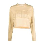 Gcds Brun Logo Crop Sweatshirt Casual Stil Brown, Dam