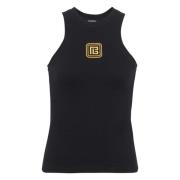 Balmain Retro Stretch Tank Top Black, Dam