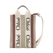 Chloé Vit Linne Mini Tote Väska White, Dam