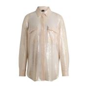 Hugo Boss Paljett Avslappnad Blus Beige, Dam