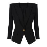 Balmain Grain de poudre 1-knappjacka Black, Dam