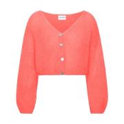 American Dreams Kort Mohair Cardigan i Korallröd Red, Dam