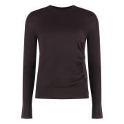 Pinko Ull Crew-neck Sweater med Ribbed Kanter Brown, Dam