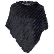 Natures Collection Faux Fur Poncho Black, Dam