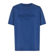 Balmain Lös T-shirt med vintage brodyr Blue, Herr