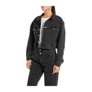 Replay Svart Denim Cropped Jacka Black, Dam