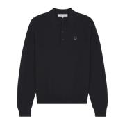 Maison Kitsuné Broderad Foxy Patch Ull Polo Tröja Black, Herr