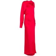 Genny Röd Satin Asymmetrisk Klänning Red, Dam