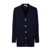 Chloé Kashmir Cardigan med Metallknappar Blue, Dam