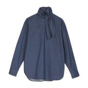 Barena Venezia Chambray Bomullsblus med Pistagna Krage Blue, Dam