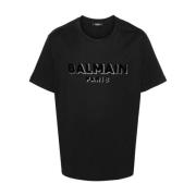 Balmain Jersey Textur Flocked Logo Crew Neck Black, Herr