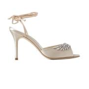 Manolo Blahnik Kristalldetalj Satinsandaler Beige, Dam