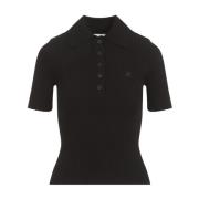 Courrèges Ribbstickad Polotröja Black, Dam