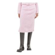 Dries Van Noten Fluffy Wool Blend Midi Skirt Pink, Dam