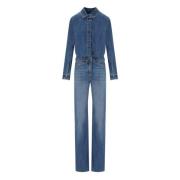 Elisabetta Franchi Blå Denim Jumpsuit med Silverknappar Blue, Dam