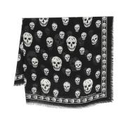 Alexander McQueen Sidenscarf med Skull Print Logo Black, Herr