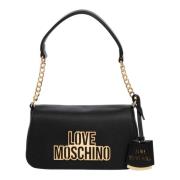 Love Moschino Logo Charm Handväska med Justerbar Rem Black, Dam