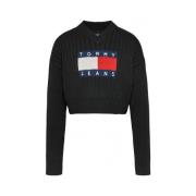 Tommy Jeans Svart V-ringad tröja med flagg broderi Black, Dam