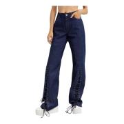 Jean Paul Gaultier Marinblå Snörning Wide Leg Jeans Blue, Dam