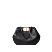 Twinset Lila Shopper Väska med Ovalt Handtag Black, Dam