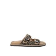 Fendi Bruna Platta Sandaler Eleganta Metall Detaljer Brown, Herr