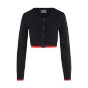 Ganni Svart Croppad O-Hals Cardigan Black, Dam