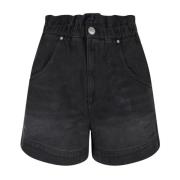 Isabel Marant Faded Black Denim High Waist Shorts Black, Dam