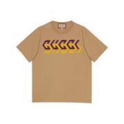 Gucci Tryckt Bomull Jersey T-shirt Beige, Herr