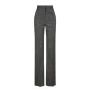 Max Mara Grå Ullflanell Straight-Cut Byxor Gray, Dam