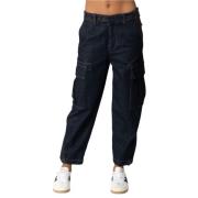 PINKO Blå Cargo Jeans med Crop Cut Blue, Dam