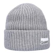 Ganni Strukturerad Rib Beanie i Grå Gray, Dam