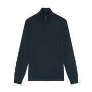 Lyle & Scott Blå Merino Quarter Zip Sweater Blue, Herr