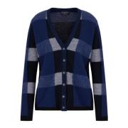 Emporio Armani Rutmönster V-ringad Cardigan Sweaters Blue, Dam