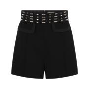 Elisabetta Franchi Crepe-shorts med broderat högt midd Black, Dam