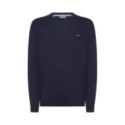 Sun68 Ull Bomull Tröja Crewneck Broderad Logotyp Blue, Herr