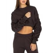 Hinnominate Trendy Casual Ruffled Sleeve Crop Sweatshirt Brown, Dam