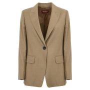 Max Mara Studio Beige Ylleblazer med Pinstripe Mönster Beige, Dam