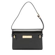 Saint Laurent Svart läder axelväska med lock Black, Dam