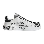 Dolce & Gabbana Logodetalj Läder Sneakers, Vit/Svart White, Dam