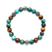 Nialaya Men’s Wristband with Bali Turquoise, Tiger Eye and Indian Silv...