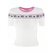 Chiara Ferragni Collection Ribbstickad T-shirt med Lurex-detaljer Whit...