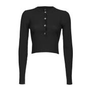 Pinko Stretch Ull Ribbstickad Tröja Black, Dam