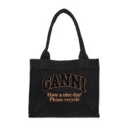 Ganni Denim Shopper Tote Väska Blue, Dam