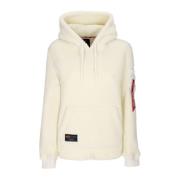 Alpha Industries Off White Sherpa Hoodie med fickor Beige, Dam