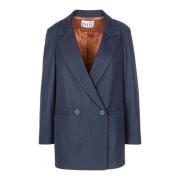 NIU Dubbelknäppt ullblandad blazer Blue, Dam