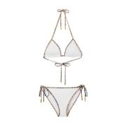 Burberry Vintage Check Triangle Halterneck Bikini Set White, Dam