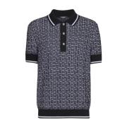 Balmain Stickad Jacquard Polotröja Vit Black, Herr