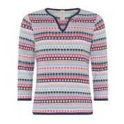 Skovhuus Prickig 3/4 Ärm Pullover Blus Blå/Rosa Multicolor, Dam