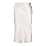 Vince Satin Midi Kjol Crinkle Look Elastisk Midja White, Dam