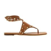 Valentino Garavani Bruna platta sandaler med guld studs Brown, Dam